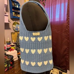 Miss Love Sweater Tote Bag Hearts Blue And White